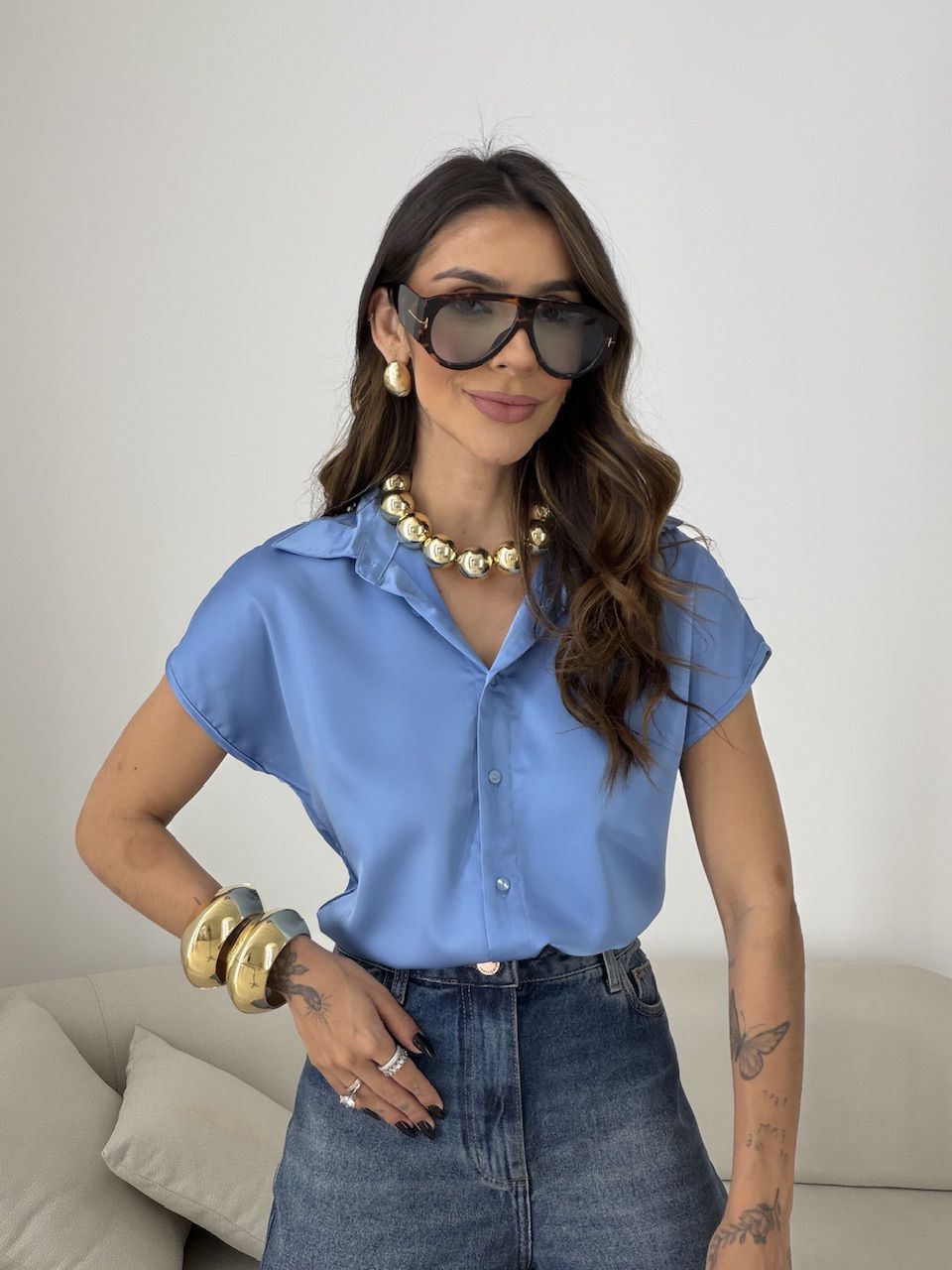 CAMISA NOEMI ACETINADA AZUL