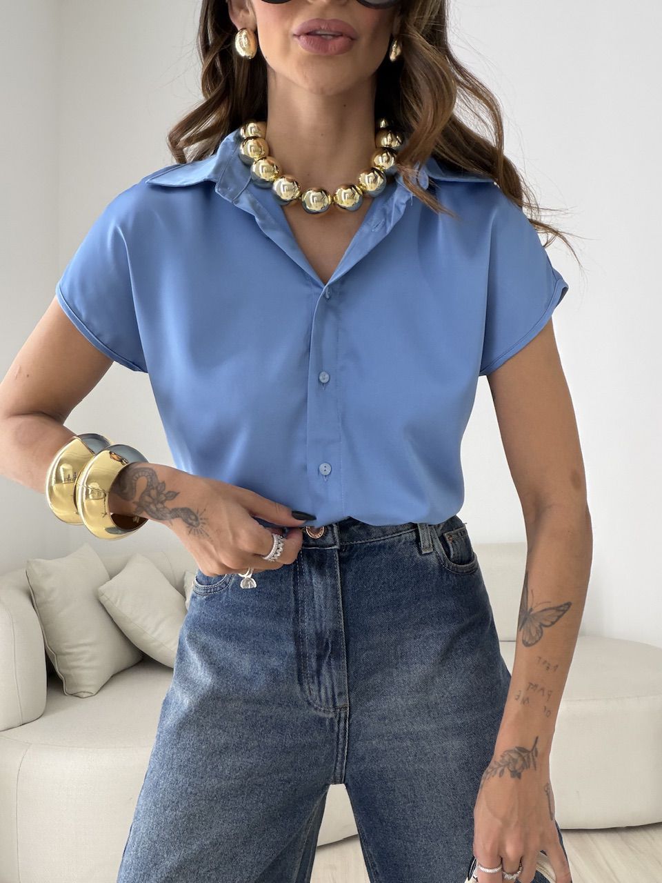 CAMISA NOEMI ACETINADA AZUL