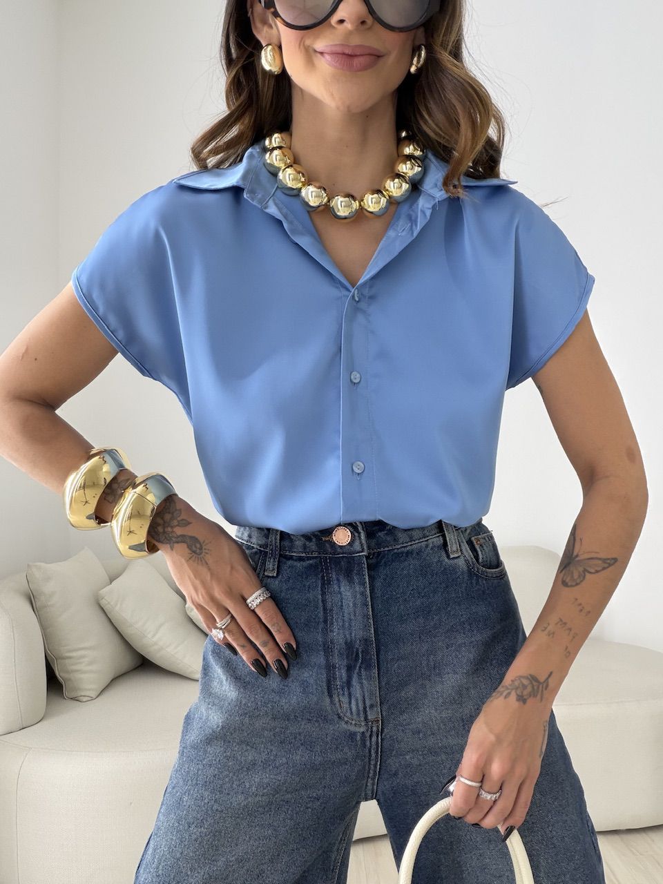 CAMISA NOEMI ACETINADA AZUL