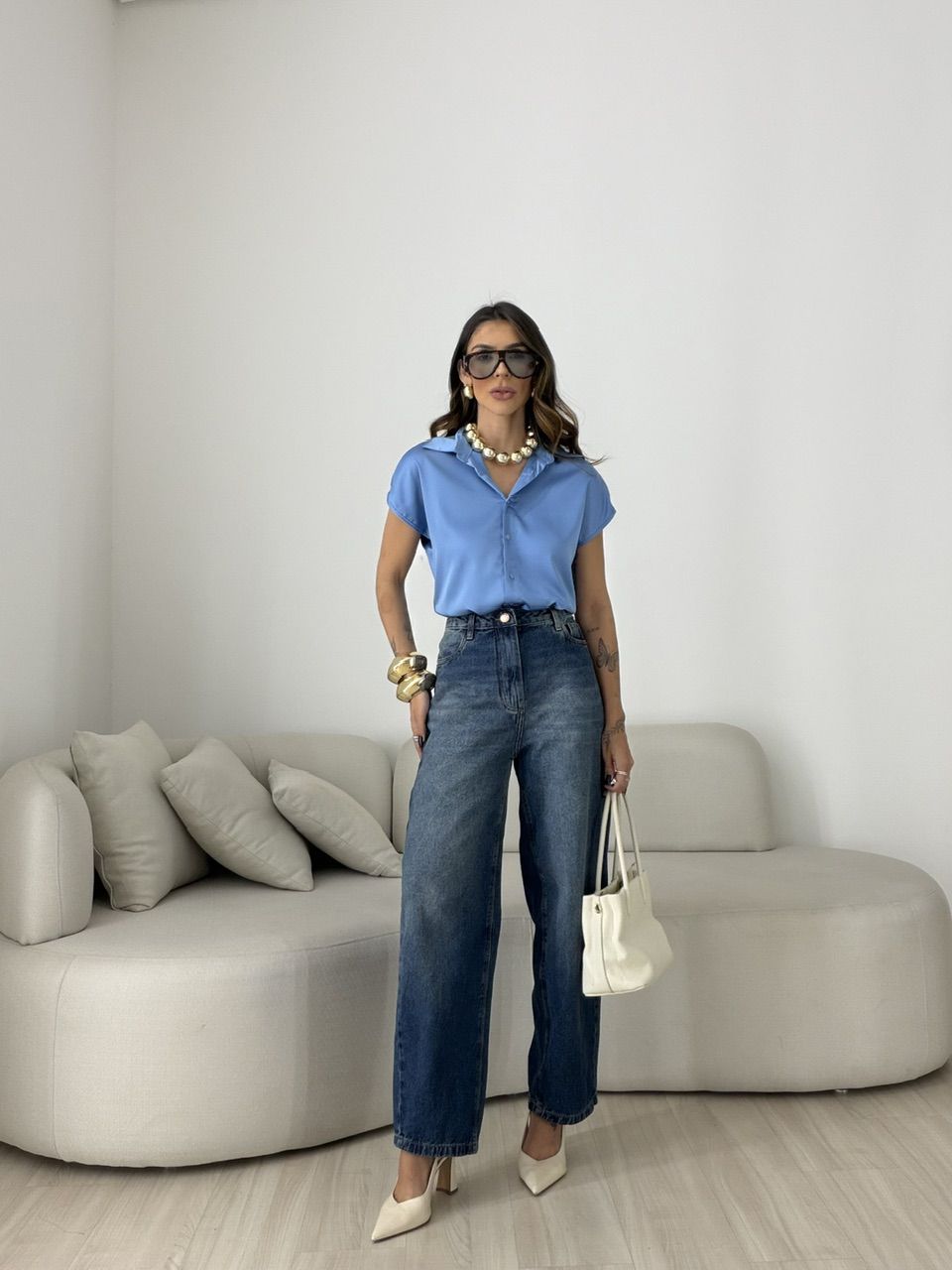 CAMISA NOEMI ACETINADA AZUL