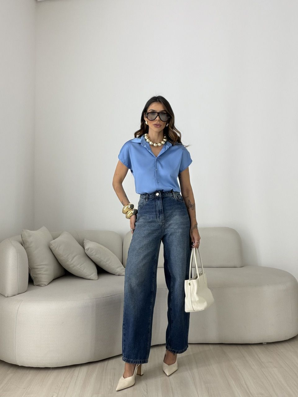 CAMISA NOEMI ACETINADA AZUL