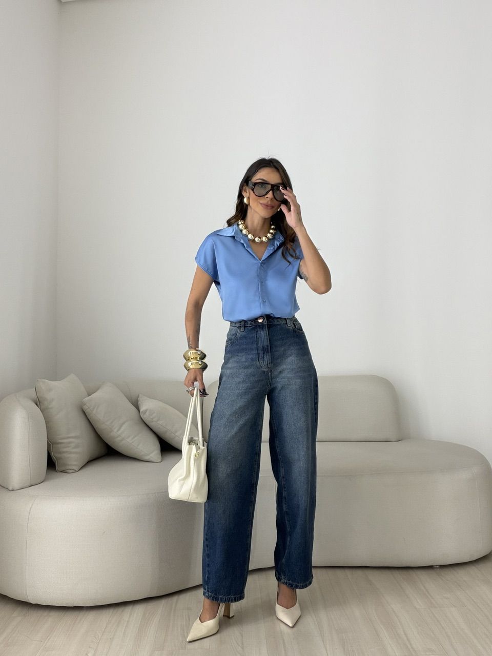 CAMISA NOEMI ACETINADA AZUL
