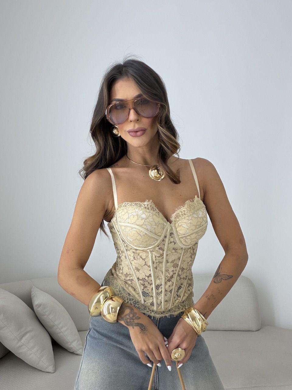 CORSELET ROSE RENDA NUDE