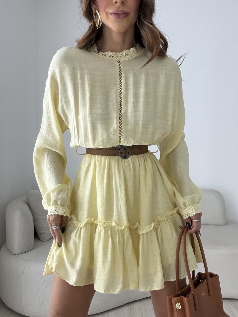 VESTIDO SAMIRA MANGA LONGA AMARELO