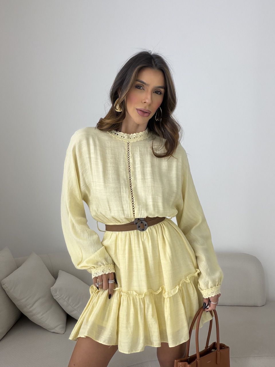 VESTIDO SAMIRA MANGA LONGA AMARELO