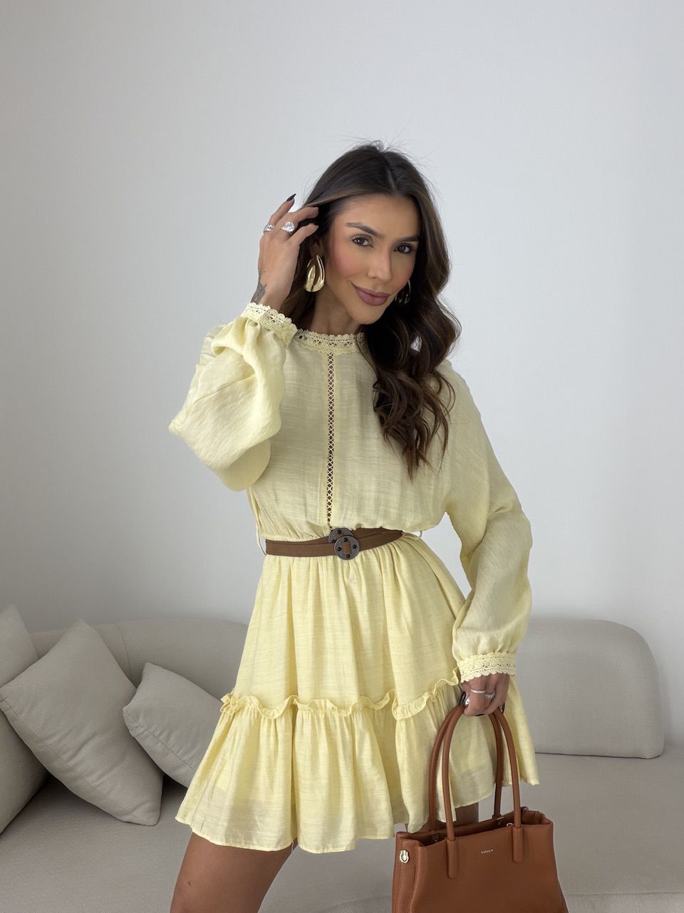 VESTIDO SAMIRA MANGA LONGA AMARELO