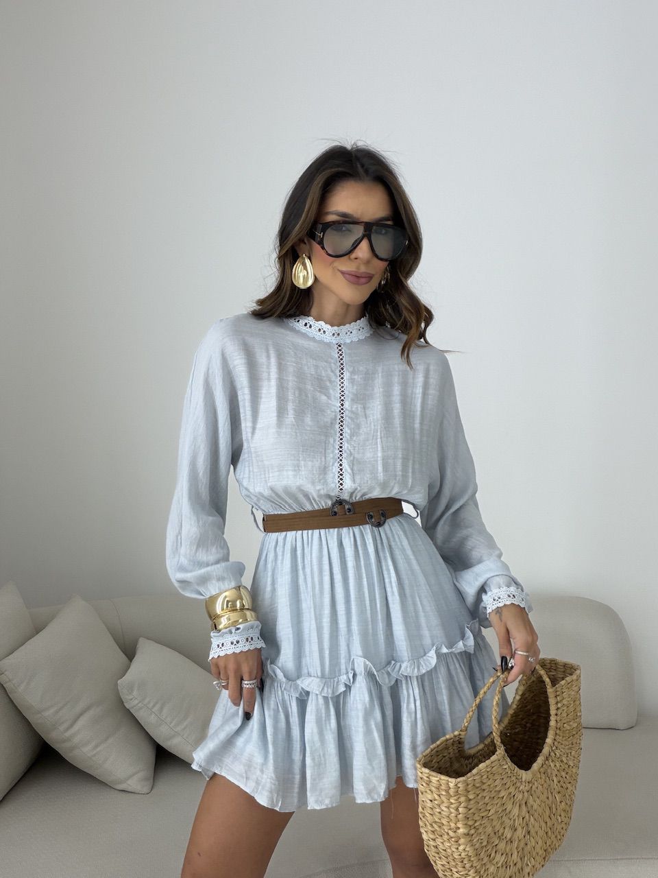 VESTIDO SAMIRA MANGA LONGA AZUL - 0080050109 - CAROLLA FERRARO