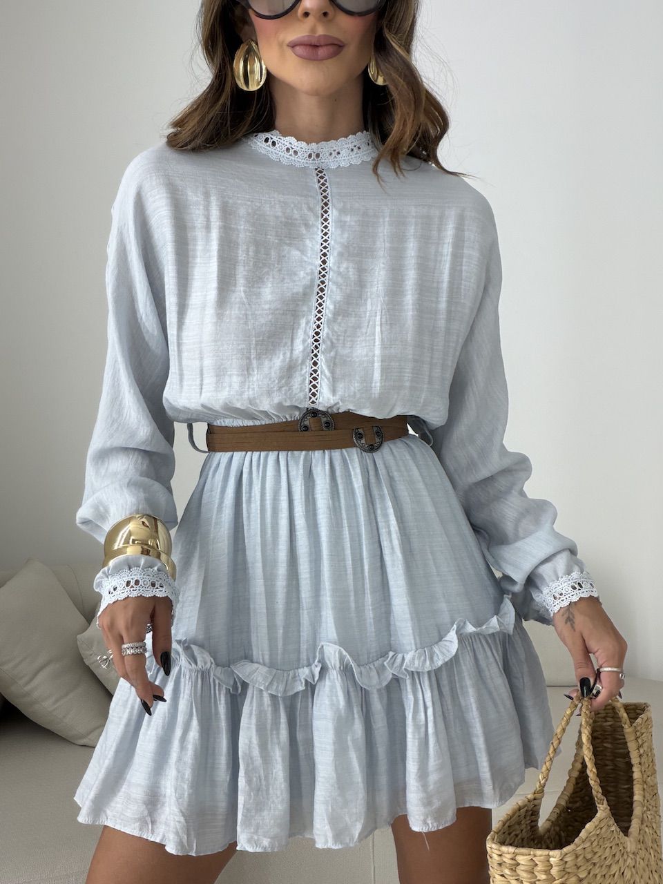 VESTIDO SAMIRA MANGA LONGA AZUL