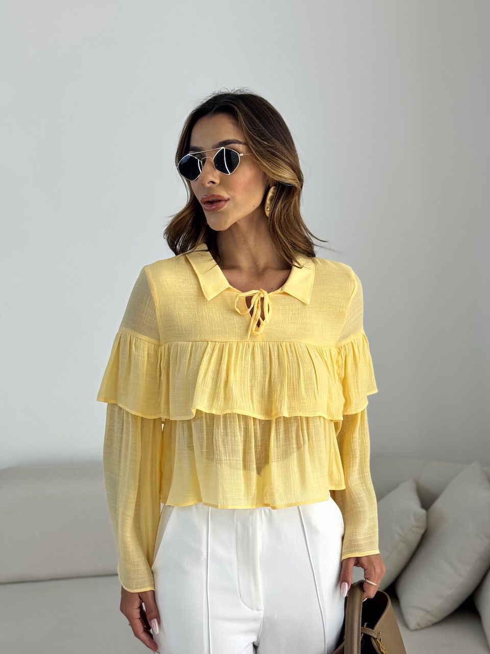 BLUSA FABIOLA BABADO AMARELA