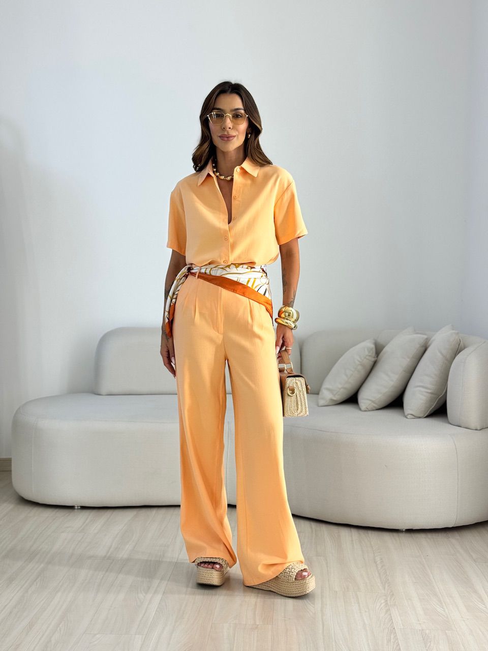 CONJUNTO SAMANTA CALÇA LARANJA - 0069670068 - CAROLLA FERRARO
