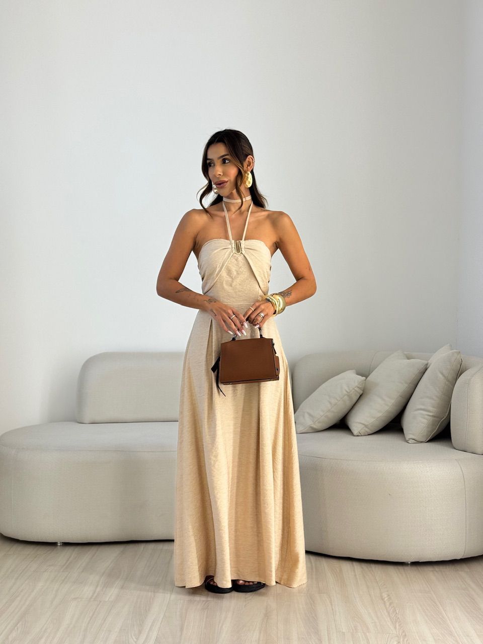 VESTIDO JOSI LONGO NUDE - 0069620049 - CAROLLA FERRARO