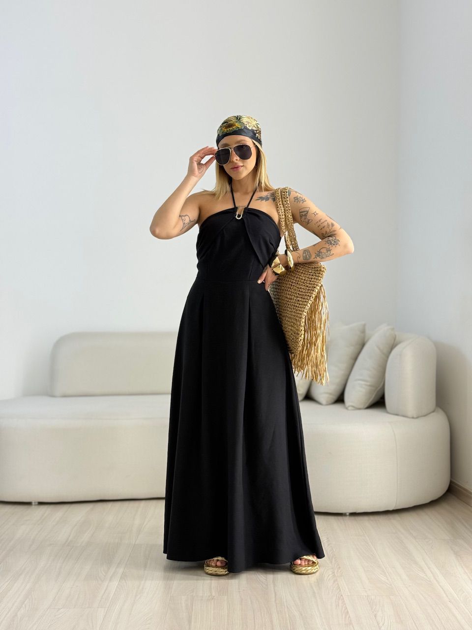VESTIDO JOSI LONGO PRETO - 0069620032 - CAROLLA FERRARO