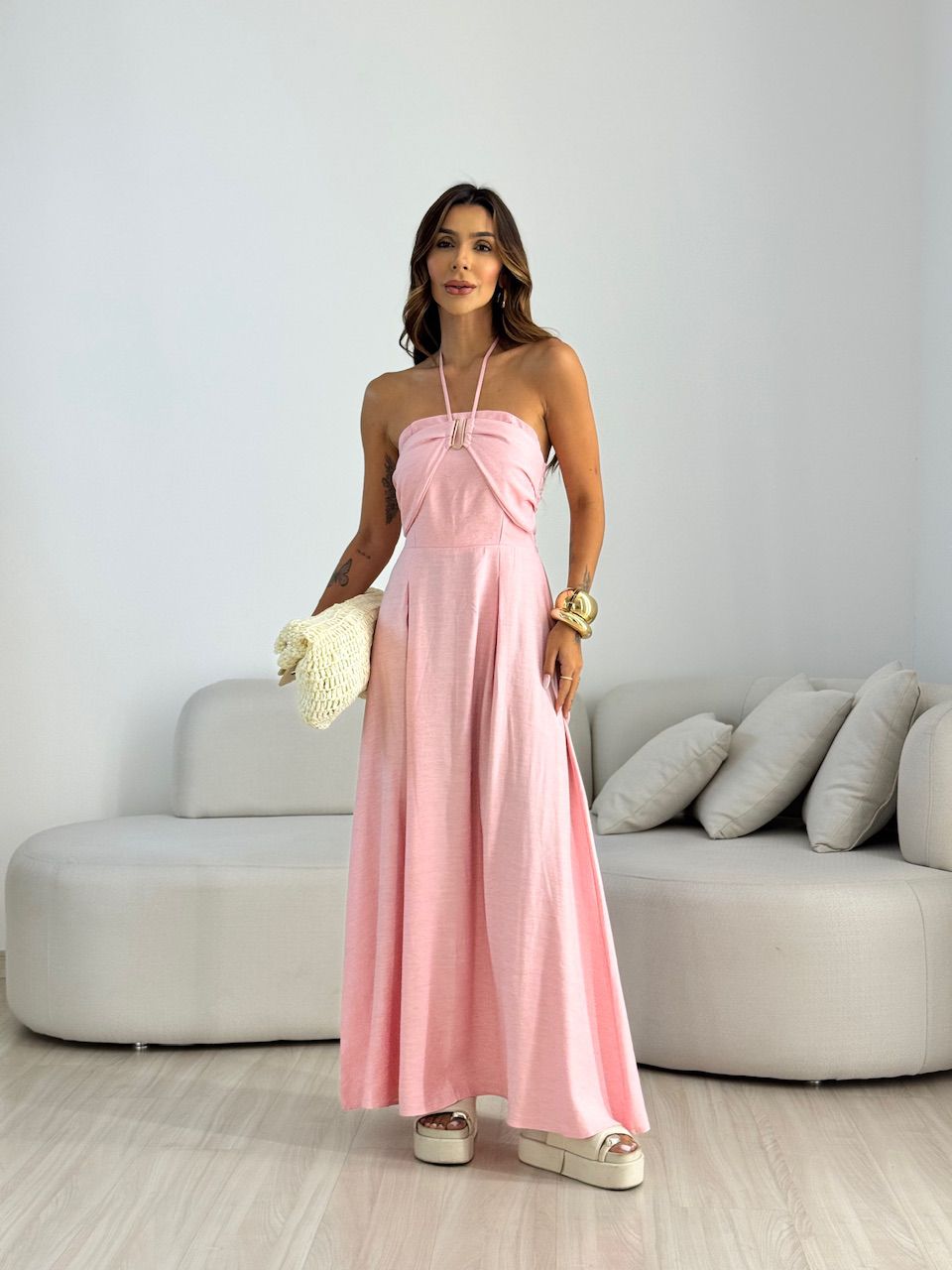 VESTIDO JOSI LONGO ROSA - 0069620031 - CAROLLA FERRARO