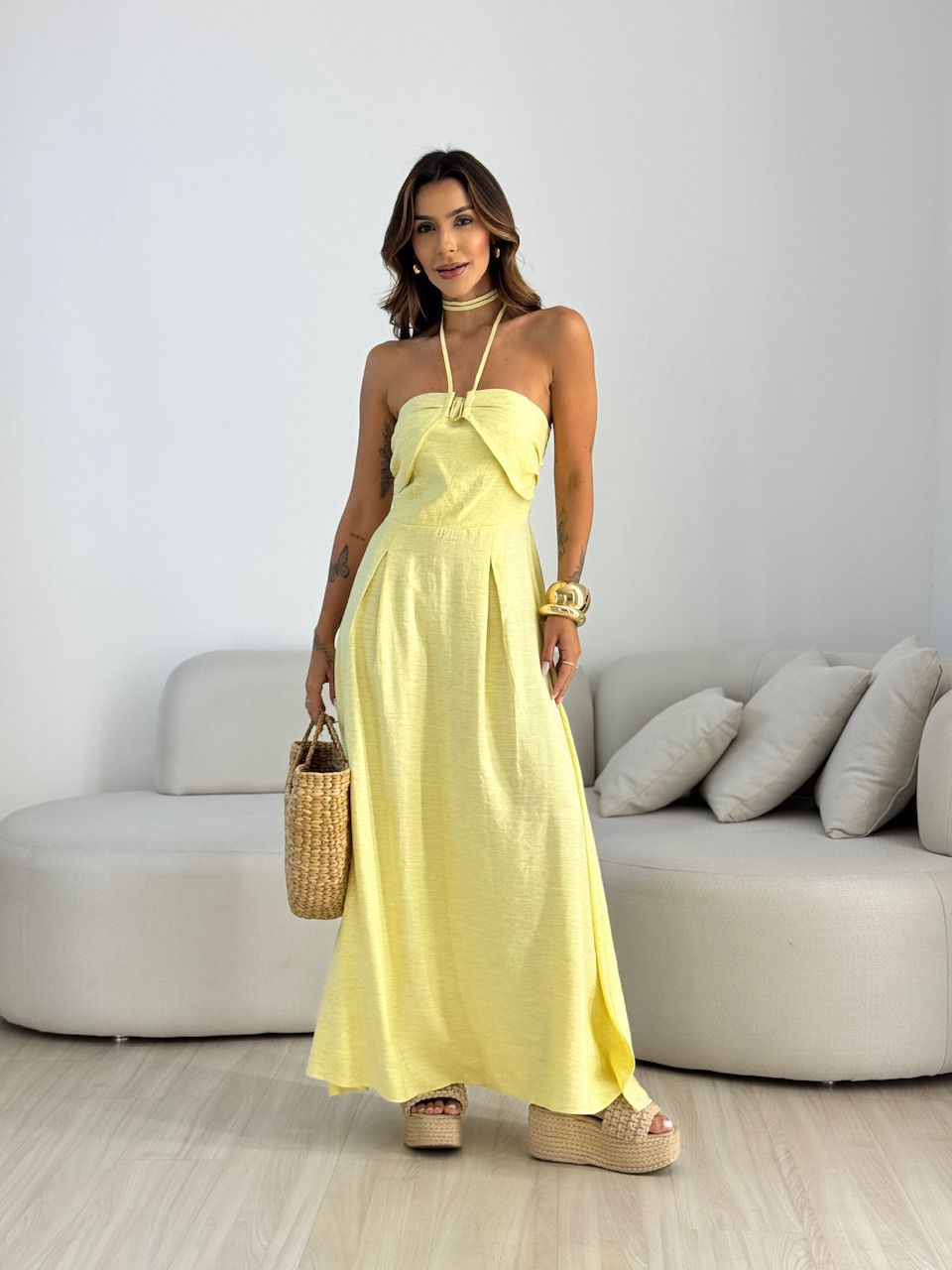 VESTIDO JOSI LONGO YELLOW BUTTER - 0069620431 - CAROLLA FERRARO