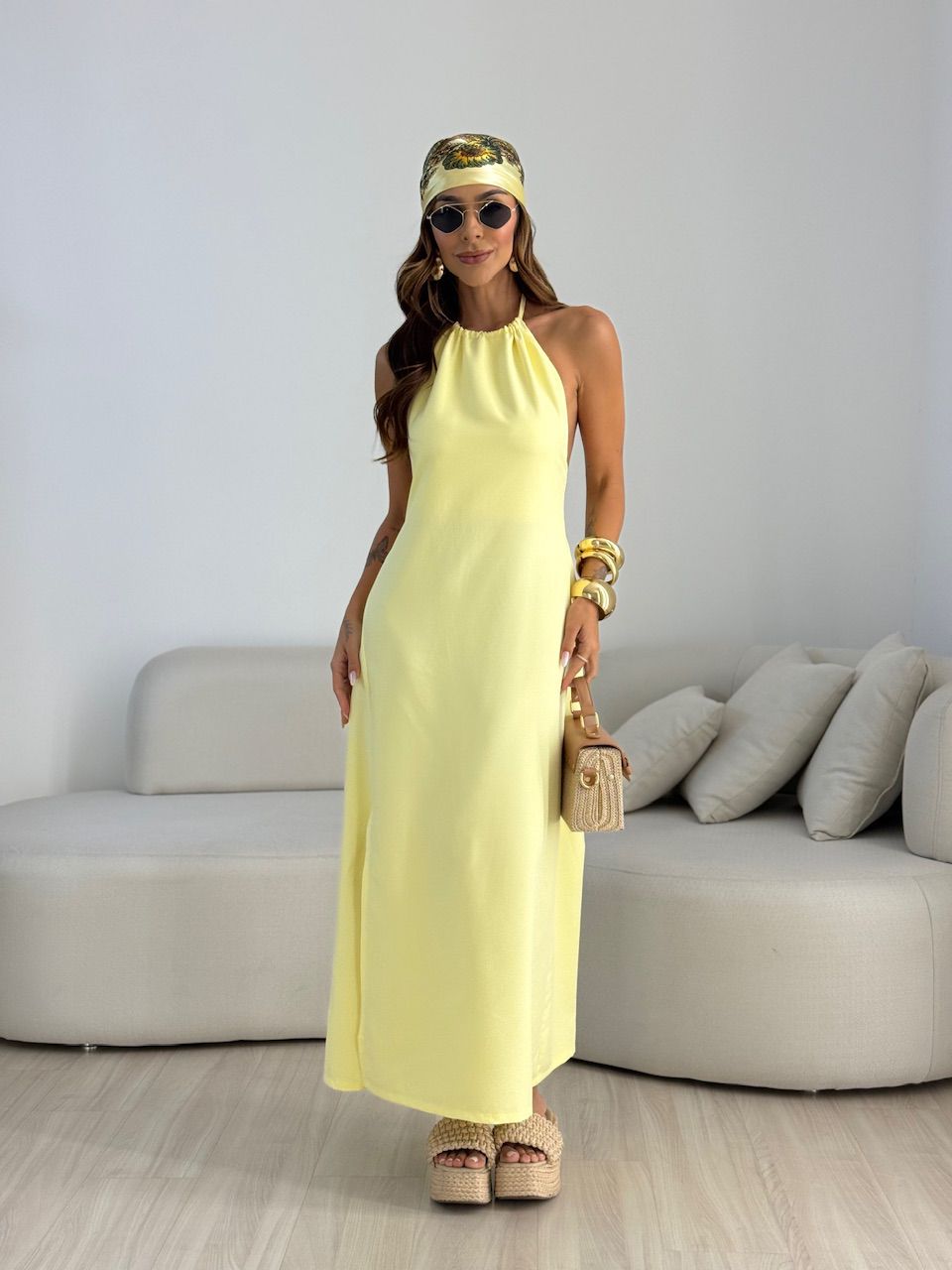 VESTIDO LORENA FRENTE ÚNICA AMARELO - 0069640111 - CAROLLA FERRARO