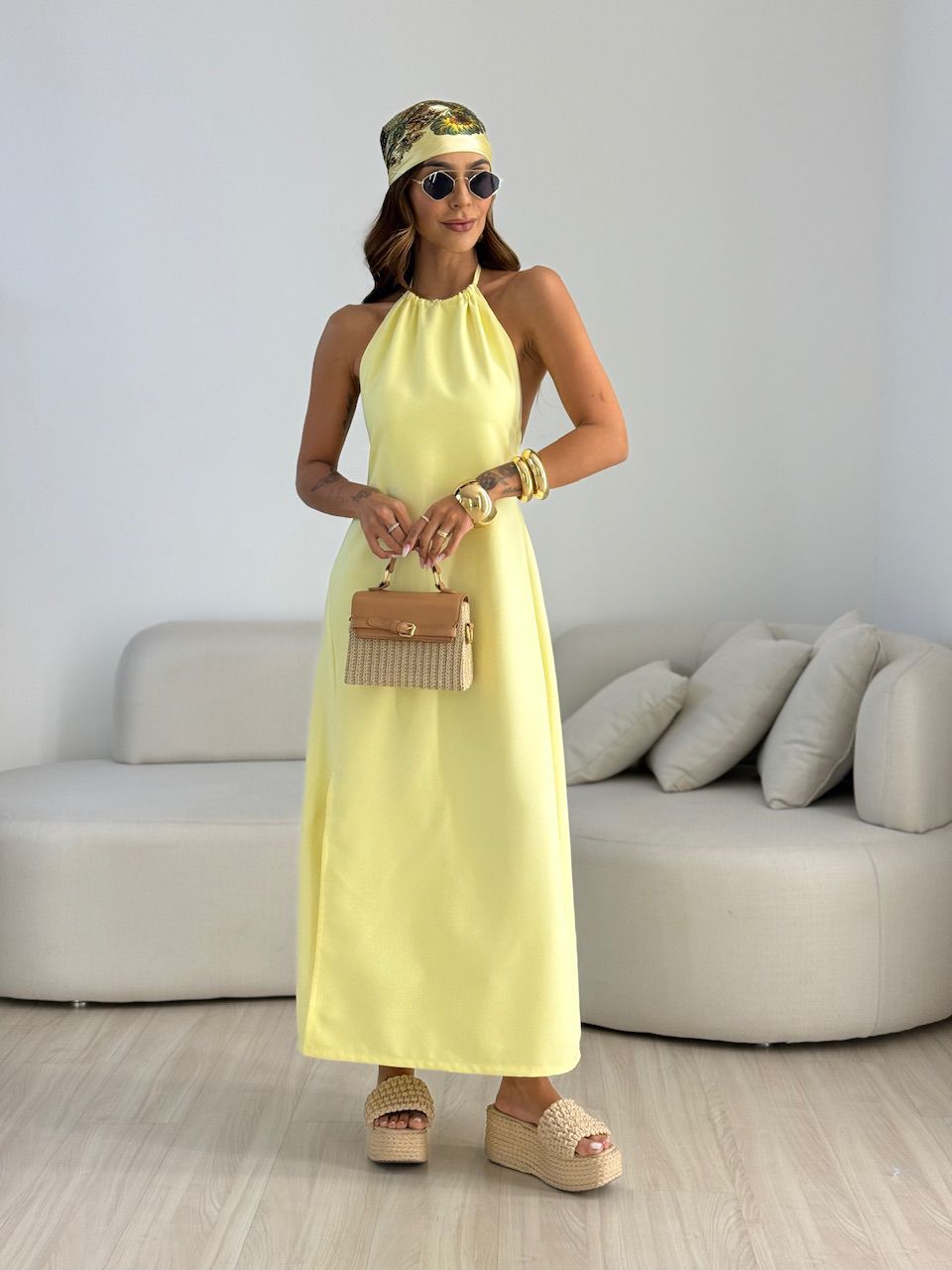 VESTIDO LORENA FRENTE ÚNICA AMARELO