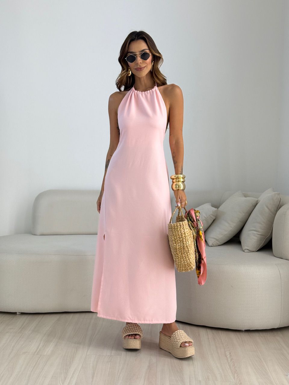 VESTIDO LORENA FRENTE ÚNICA BABY PINK - 0069640366 - CAROLLA FERRARO