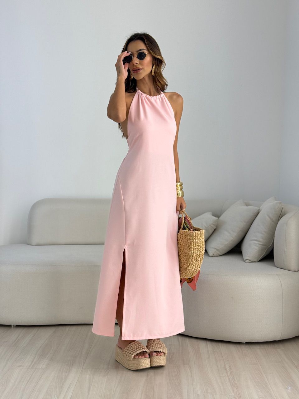 VESTIDO LORENA FRENTE ÚNICA BABY PINK