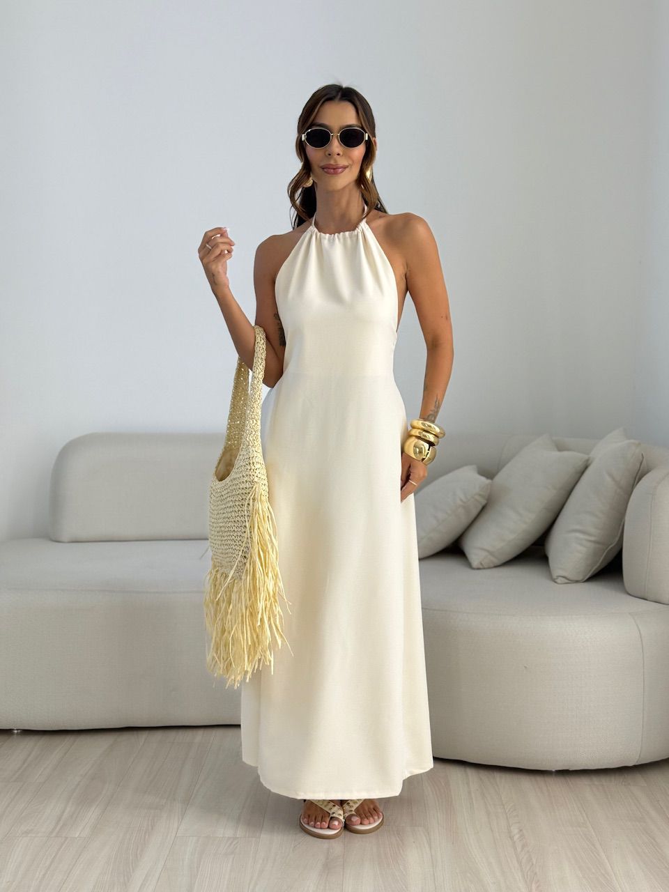 VESTIDO LORENA FRENTE ÚNICA MARFIM - 0069640056 - CAROLLA FERRARO