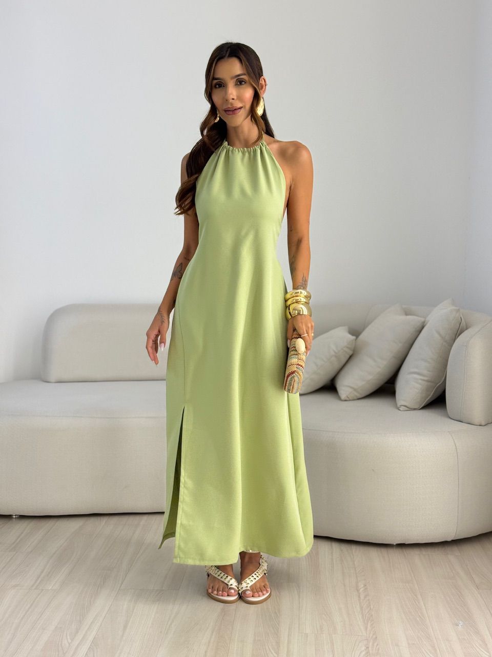 VESTIDO LORENA FRENTE ÚNICA verde - 0069640014 - CAROLLA FERRARO