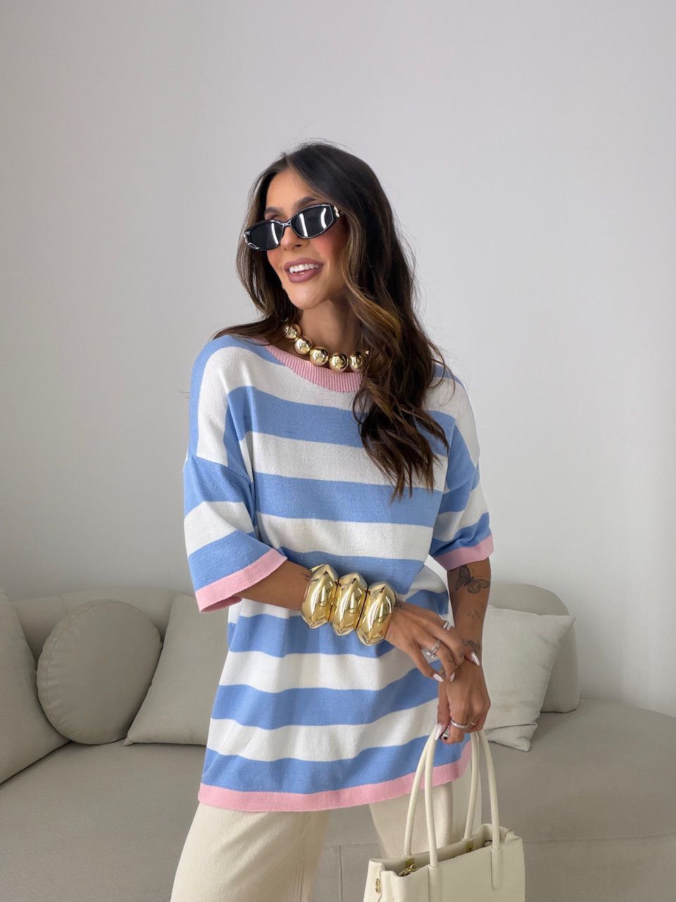 BLUSA ESTEFÂNIA LISTRADA AZUL