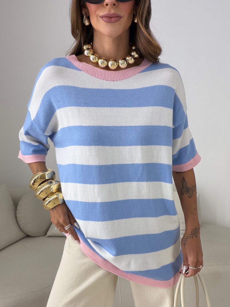 BLUSA ESTEFÂNIA LISTRADA AZUL