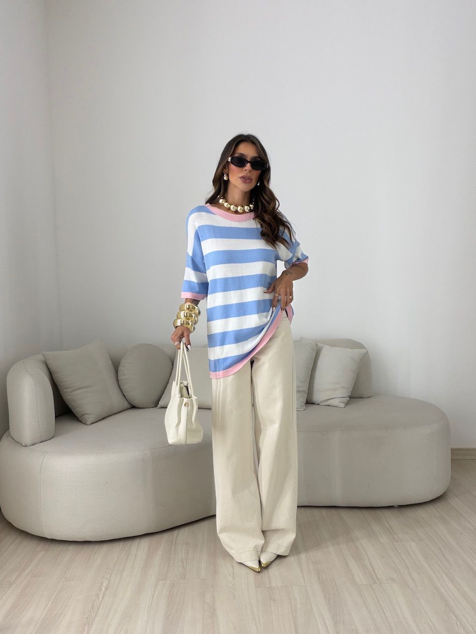 BLUSA ESTEFÂNIA LISTRADA AZUL