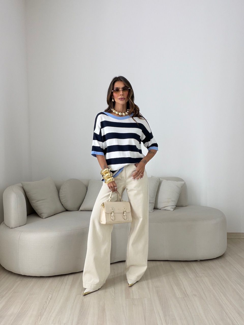 BLUSA ESTEFÂNIA LISTRADA MARINHO