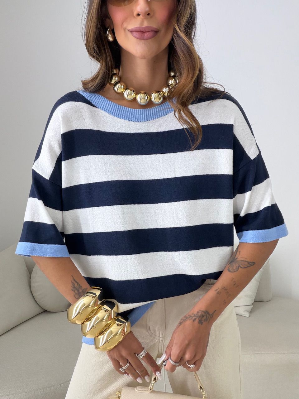 BLUSA ESTEFÂNIA LISTRADA MARINHO