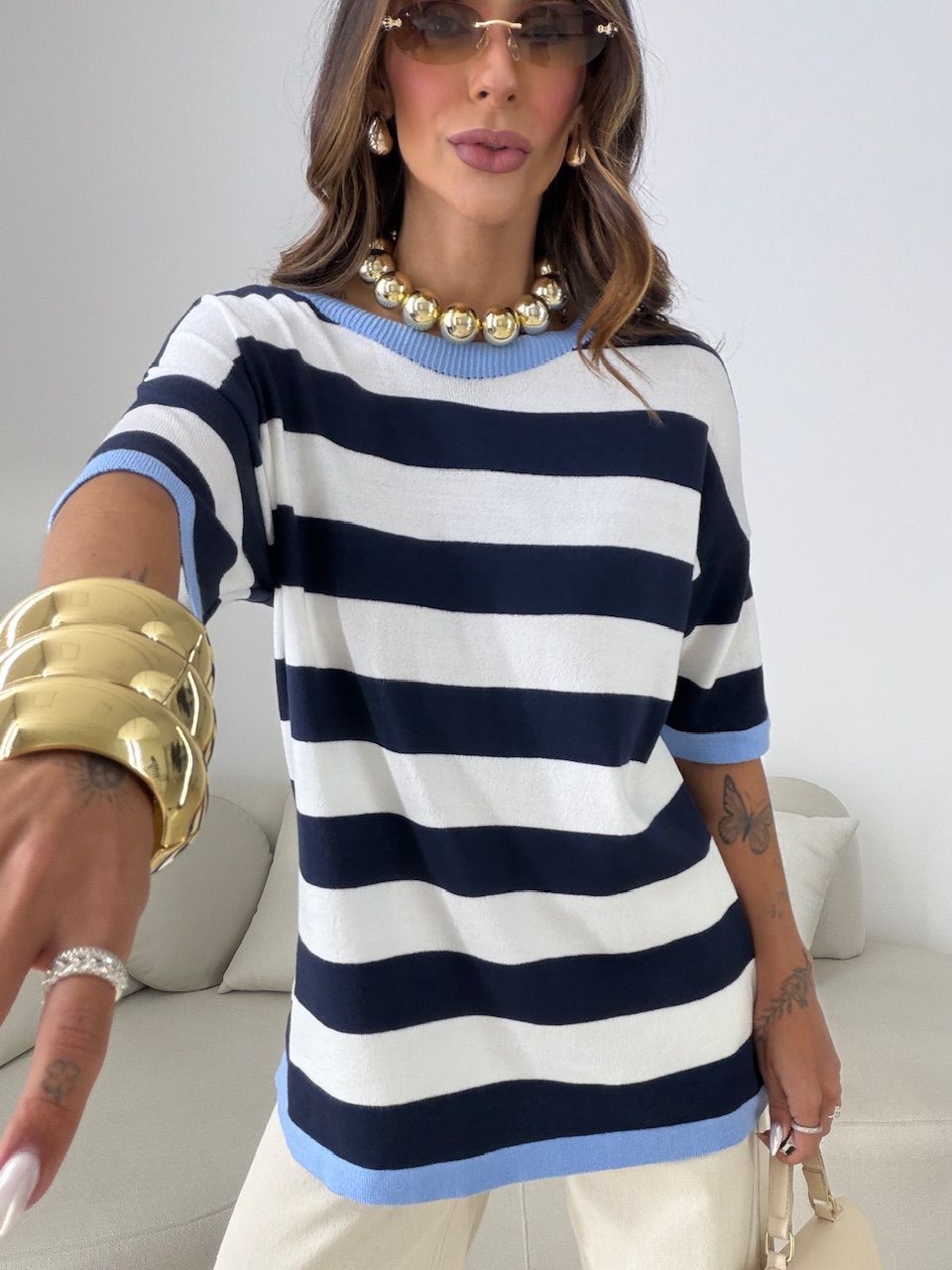 BLUSA ESTEFÂNIA LISTRADA MARINHO