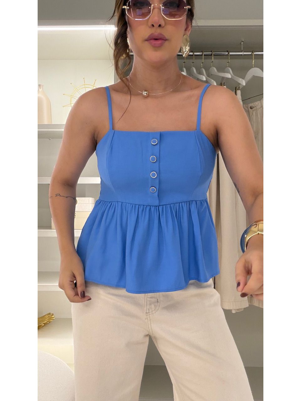 BLUSA PALOMA BOTÕES AZUL ESCURO