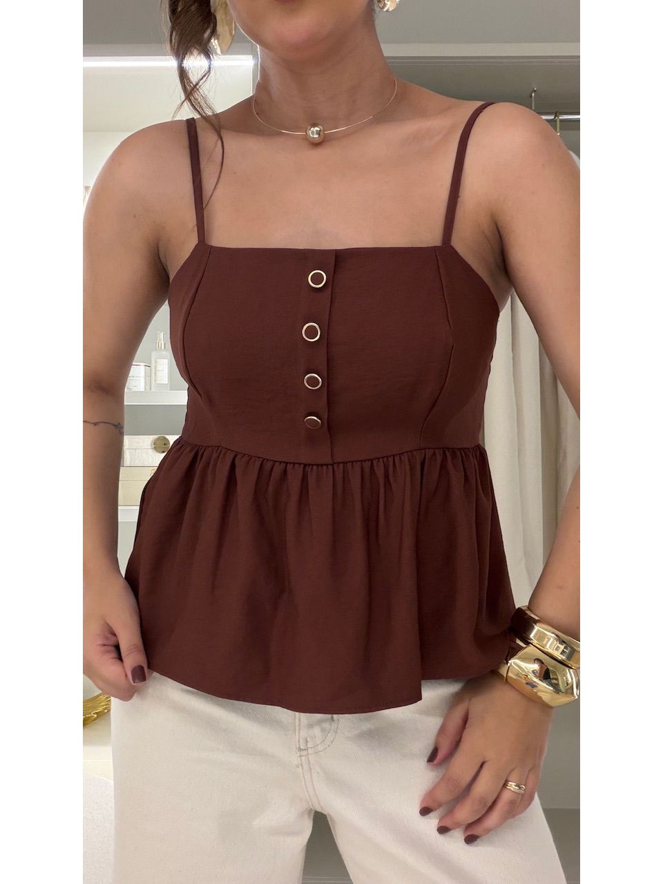 BLUSA PALOMA BOTÕES MARROM