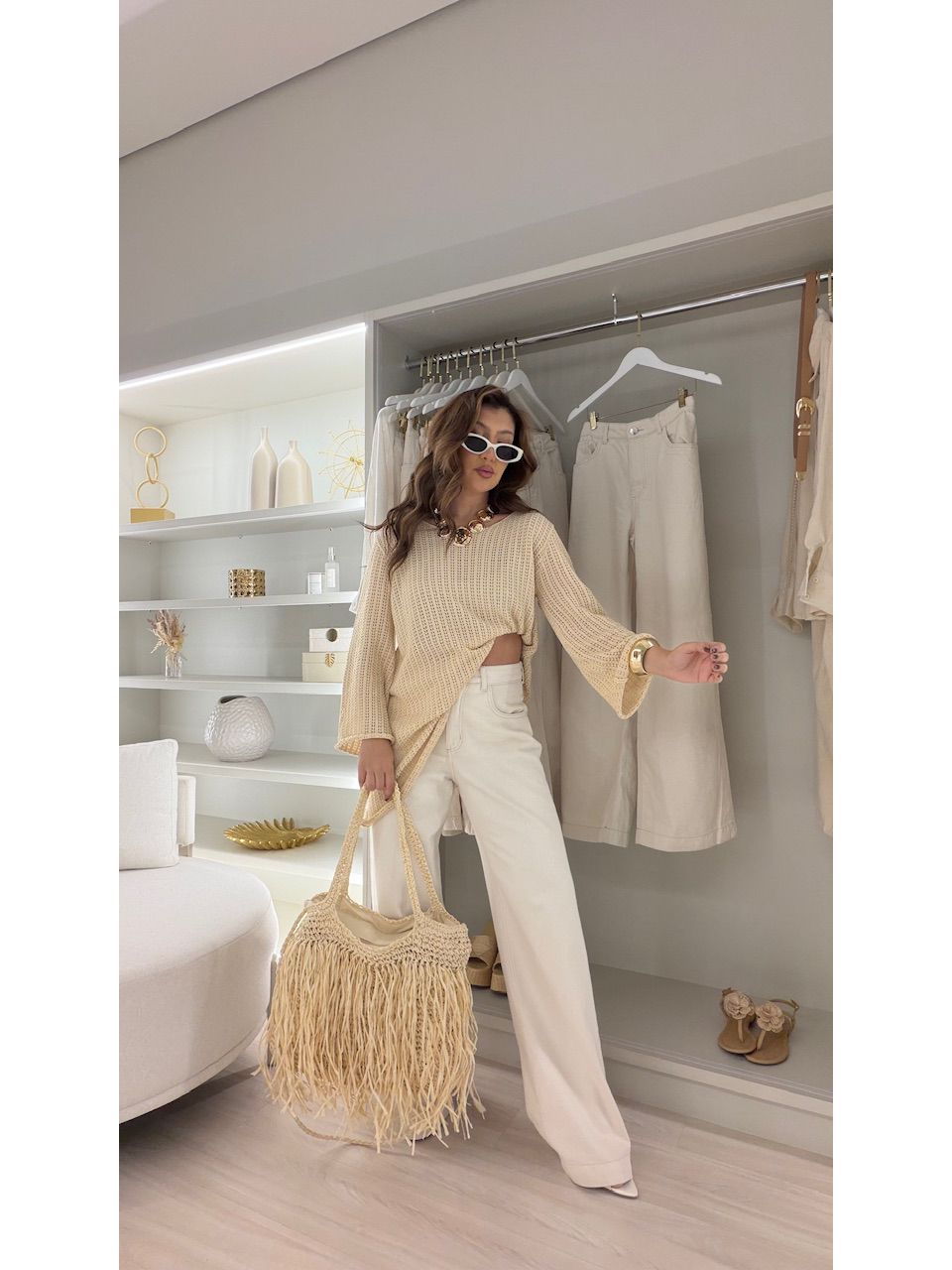 BLUSÃO PATRÍCIA TRICOT AREIA