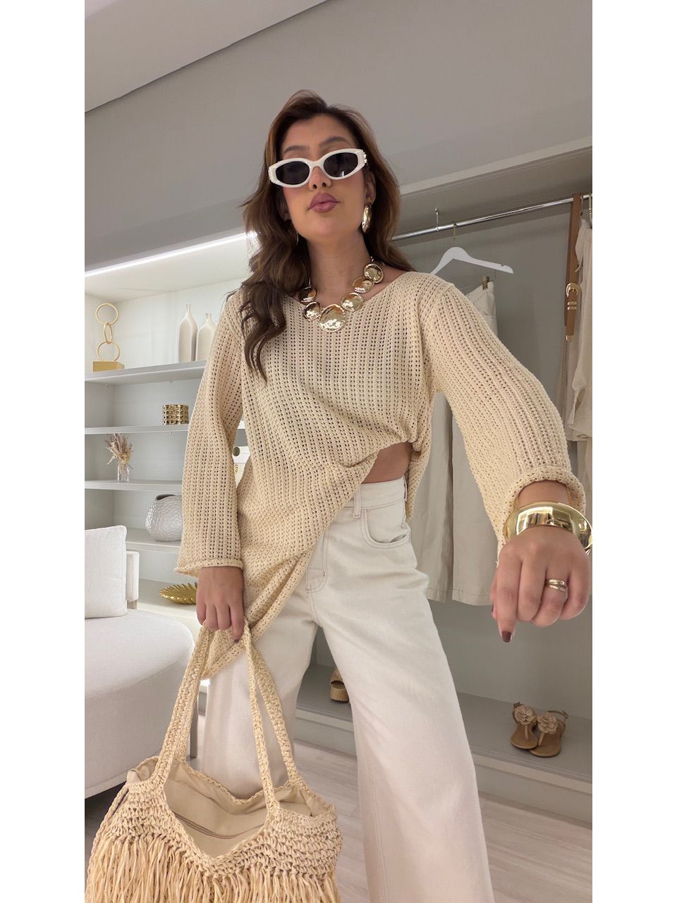 BLUSÃO PATRÍCIA TRICOT AREIA - 0081410110 - CAROLLA FERRARO