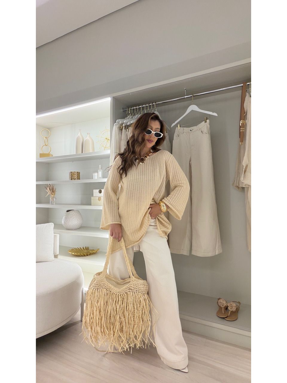 BLUSÃO PATRÍCIA TRICOT AREIA