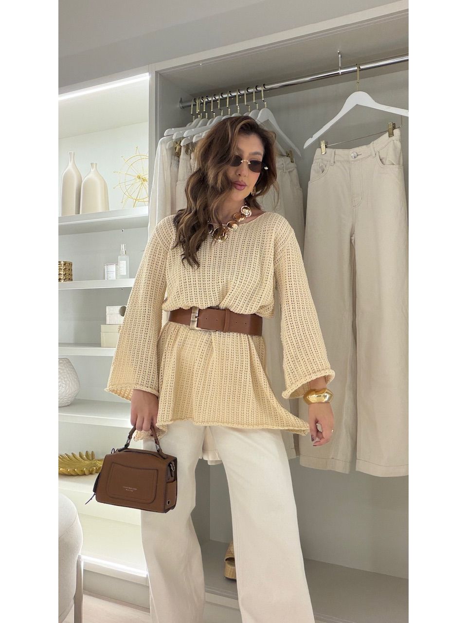 BLUSÃO PATRÍCIA TRICOT AREIA
