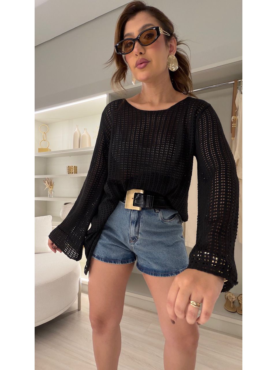 BLUSÃO PATRÍCIA TRICOT PRETO