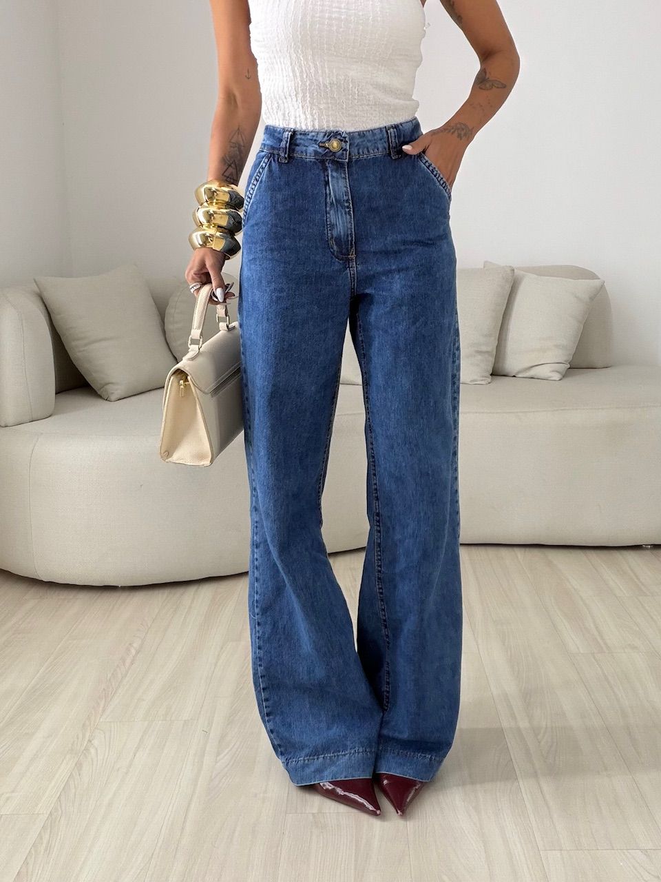 CALÇA LAILA WIDE LEG JEANS ESCURO