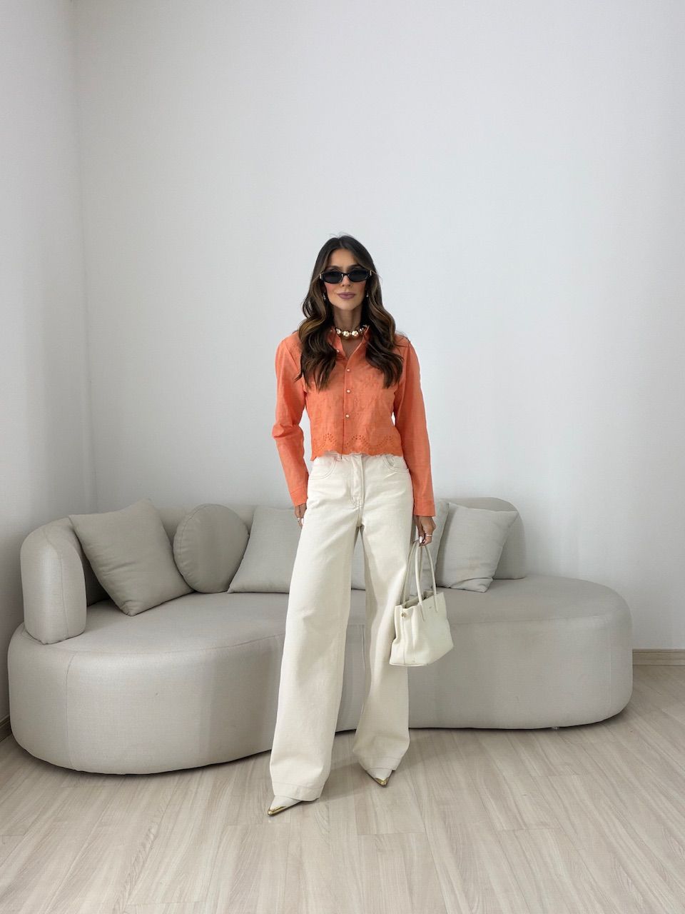 CAMISA LEILA BORDADA LARANJA
