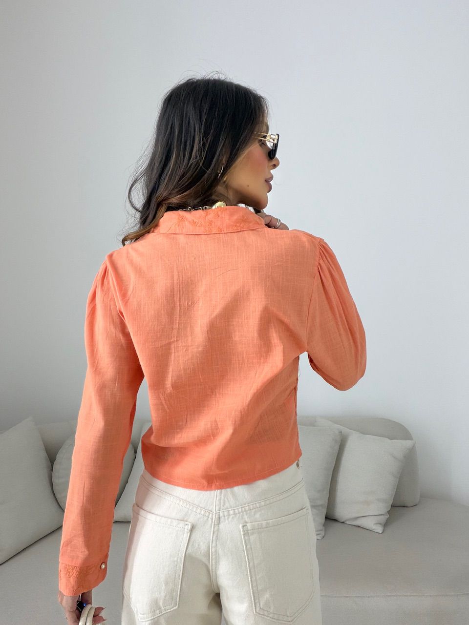 CAMISA LEILA BORDADA LARANJA