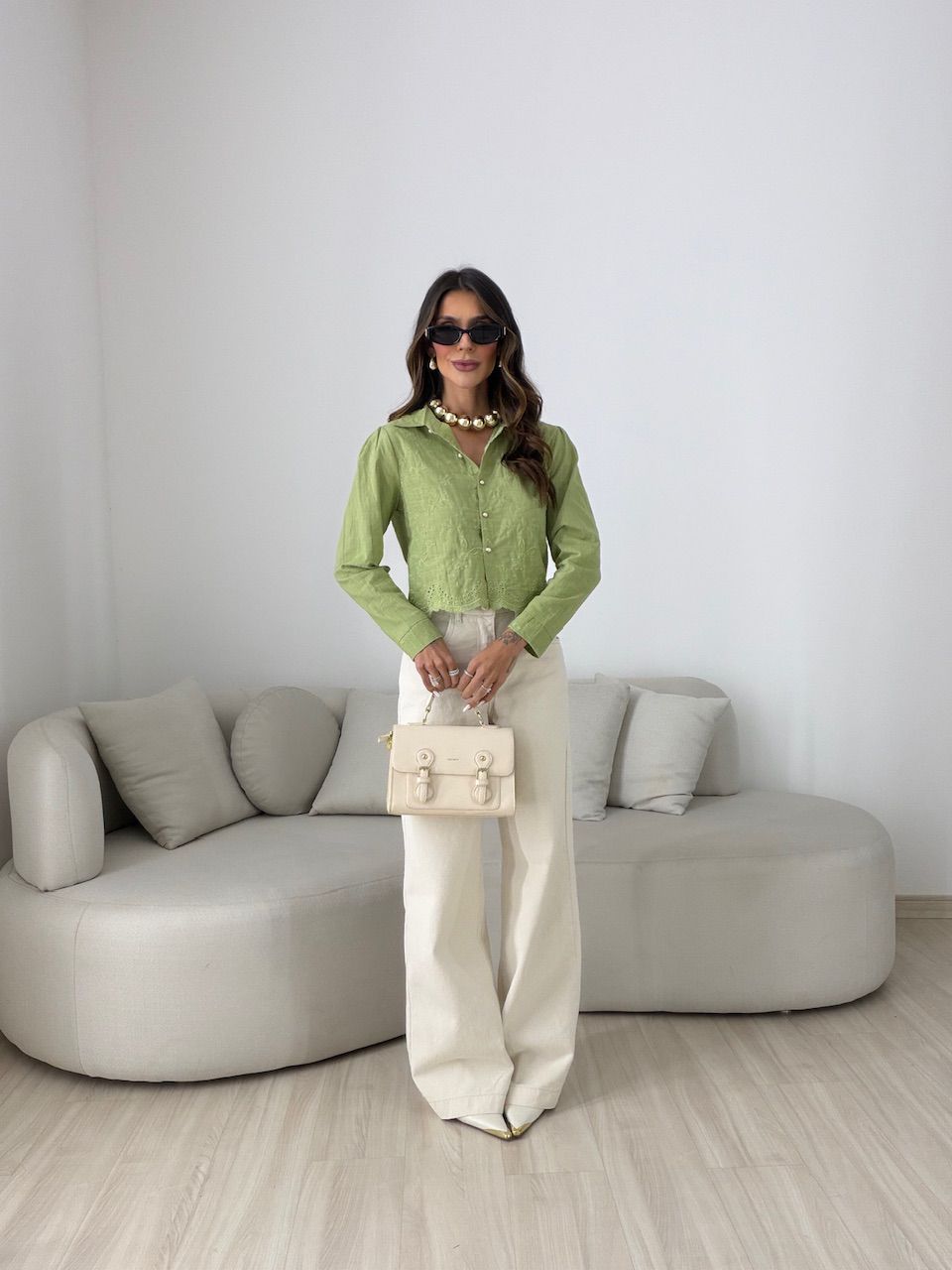 CAMISA LEILA BORDADA VERDE
