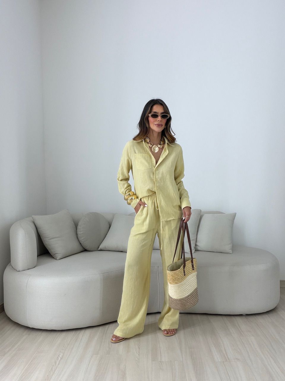 CONJUNTO JÉSSICA LINHO AMARELO - 0081310111 - CAROLLA FERRARO