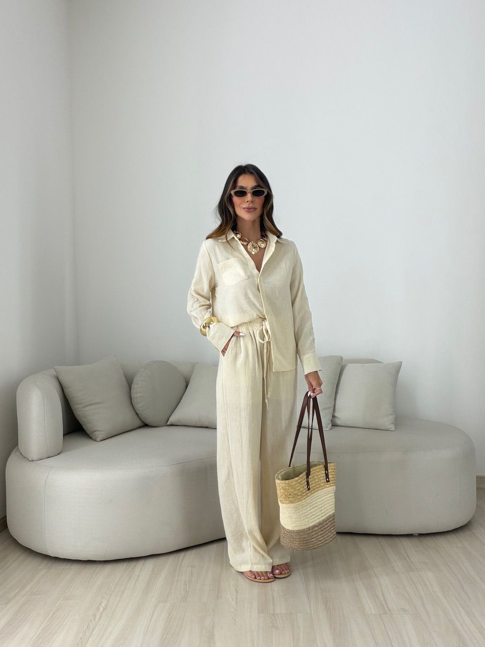 CONJUNTO JÉSSICA LINHO AREIA - 0081310110 - CAROLLA FERRARO