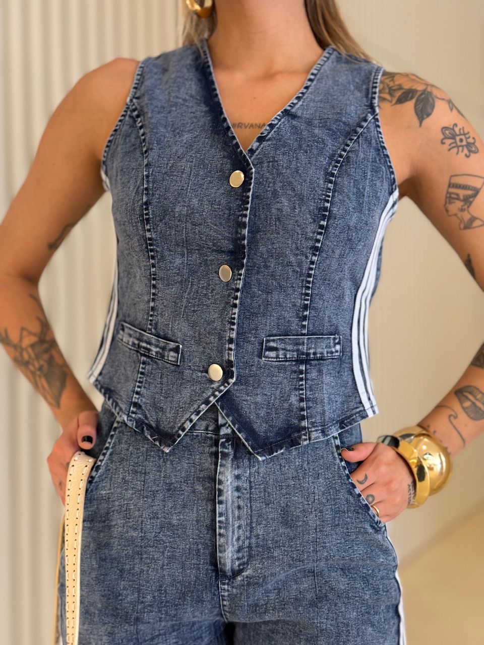 CONJUNTO ADRIELY LISTRAS JEANS ESCURO