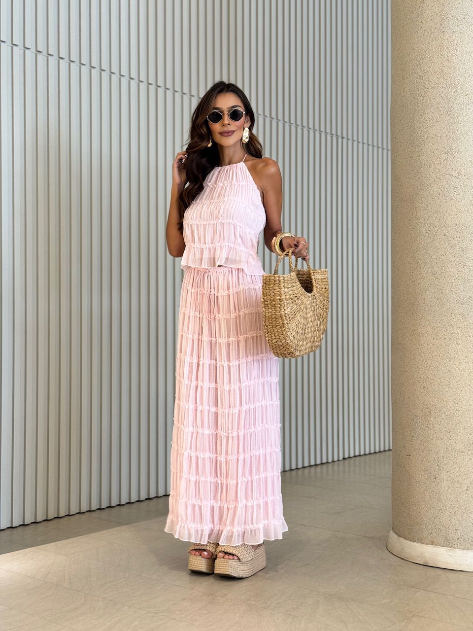 CONJUNTO KATE SAIA LONGA BABY PINK - 0071540366 - CAROLLA FERRARO