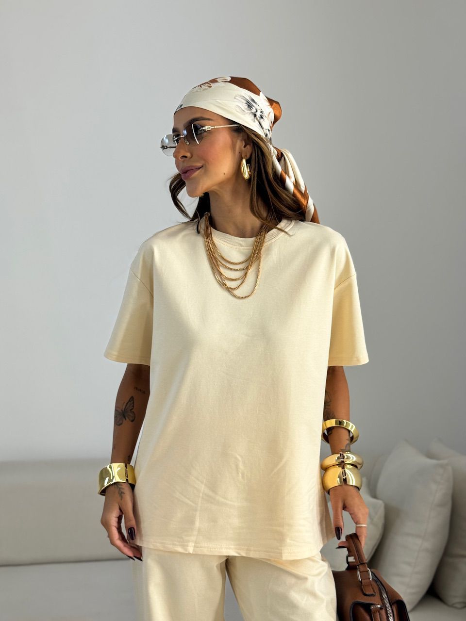 CONJUNTO MELISSA CAMISETA CALÇA AREIA