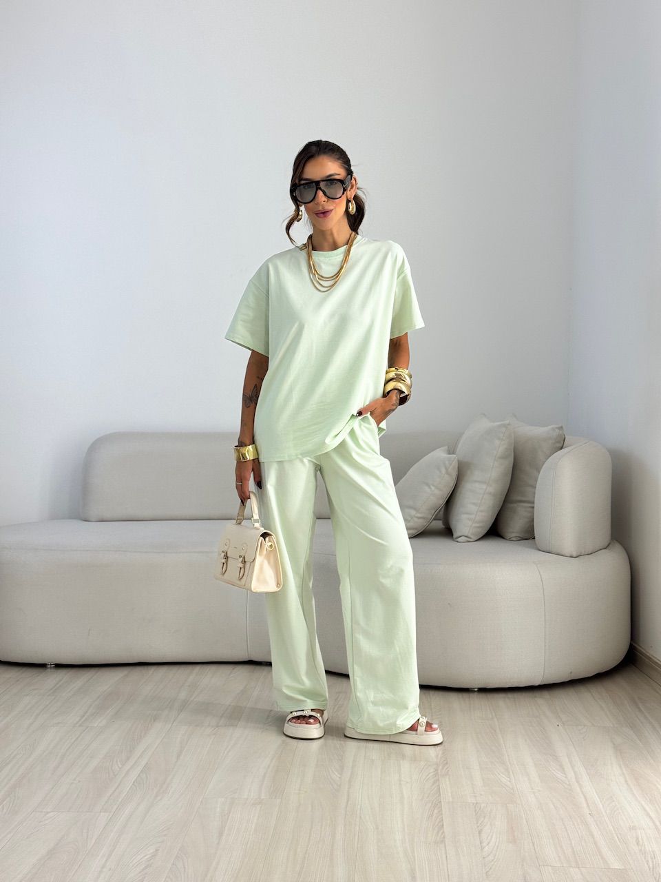 CONJUNTO MELISSA CAMISETA CALÇA BABY GREEN - 00715... - CAROLLA FERRARO