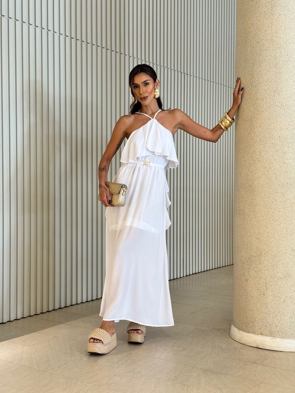 VESTIDO CELINE BABADO LONGO OFF