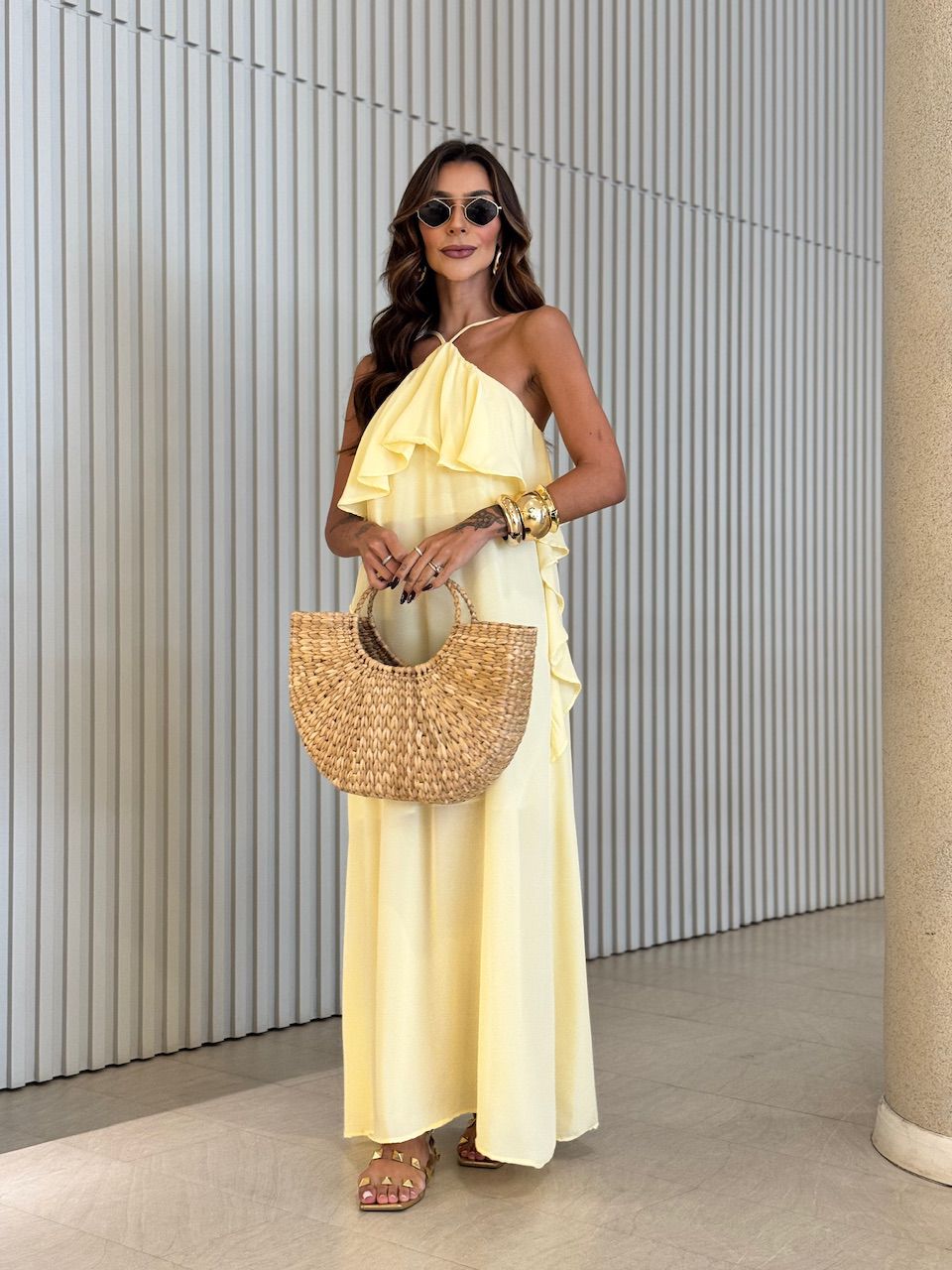 VESTIDO CELINE BABADO LONGO YELLOW BUTTER - 007167... - CAROLLA FERRARO