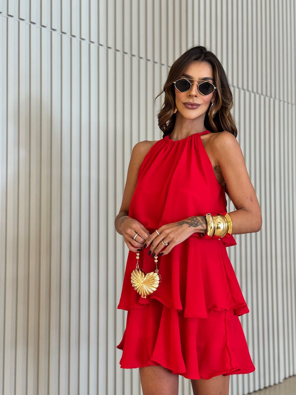 VESTIDO OLGA CURTO BABADO VERMELHO